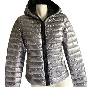 Coach Silver Grey Polyamide Duck Down Packable Hooded Puffer Jacket size S